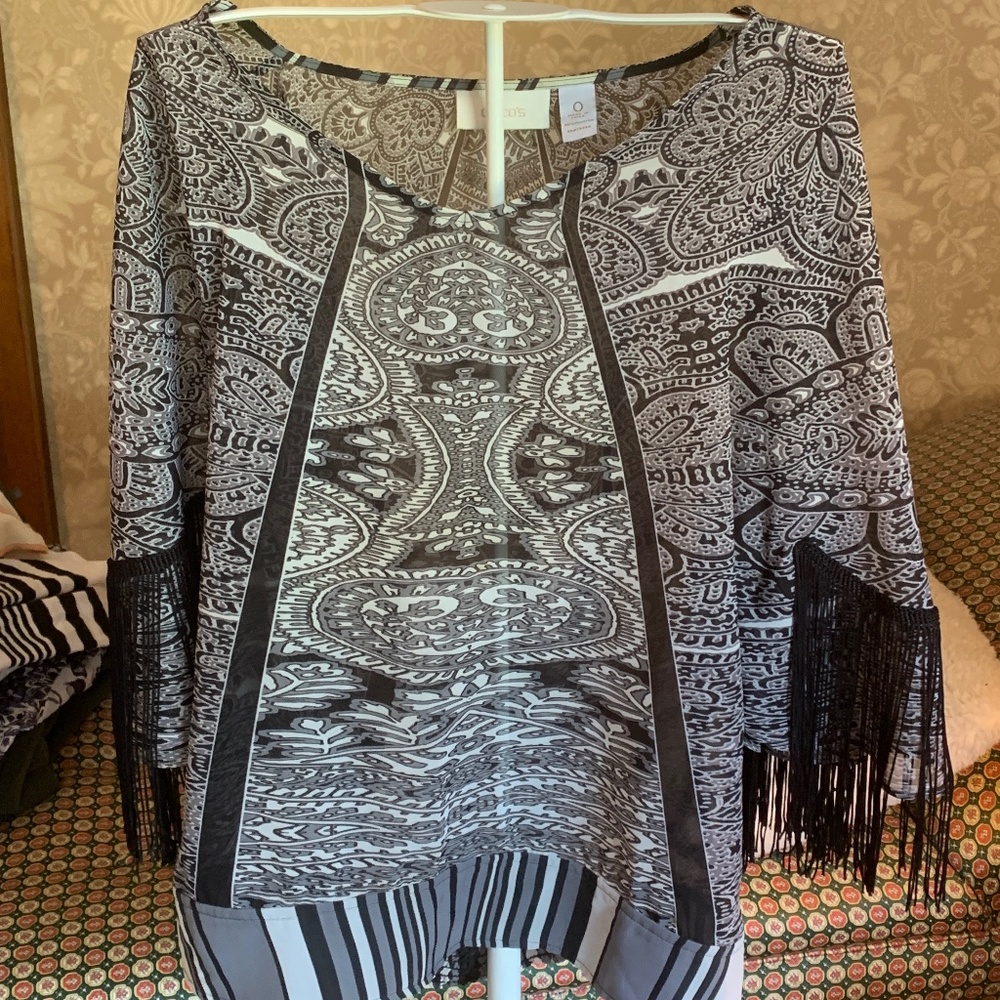 Chicos fringed arm blouse. Never worn